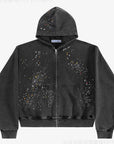 Trendy Loose-Fit Zip-Up Hoodie with Rhinestones