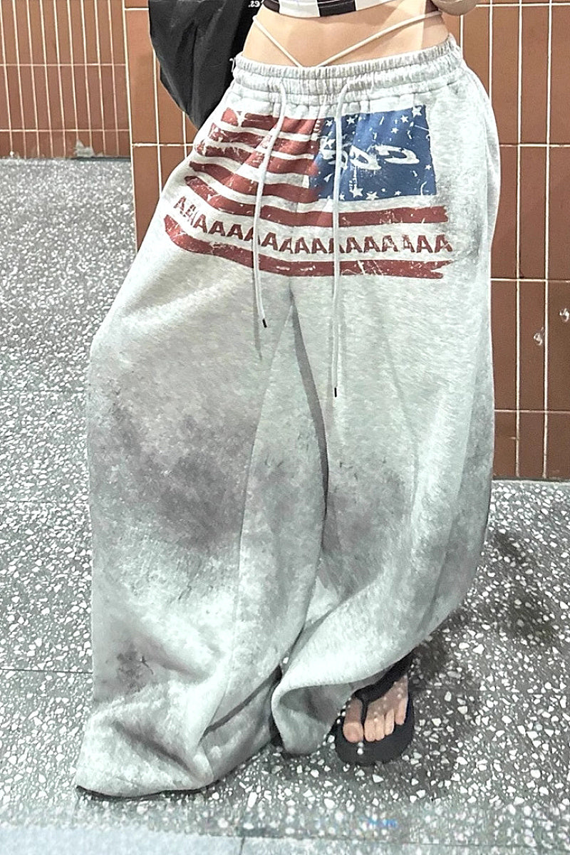Sexy American Flag Print Drawstring Pants