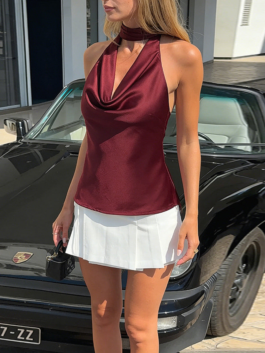 Summer Satin Cami Top with Shoulder Cutouts