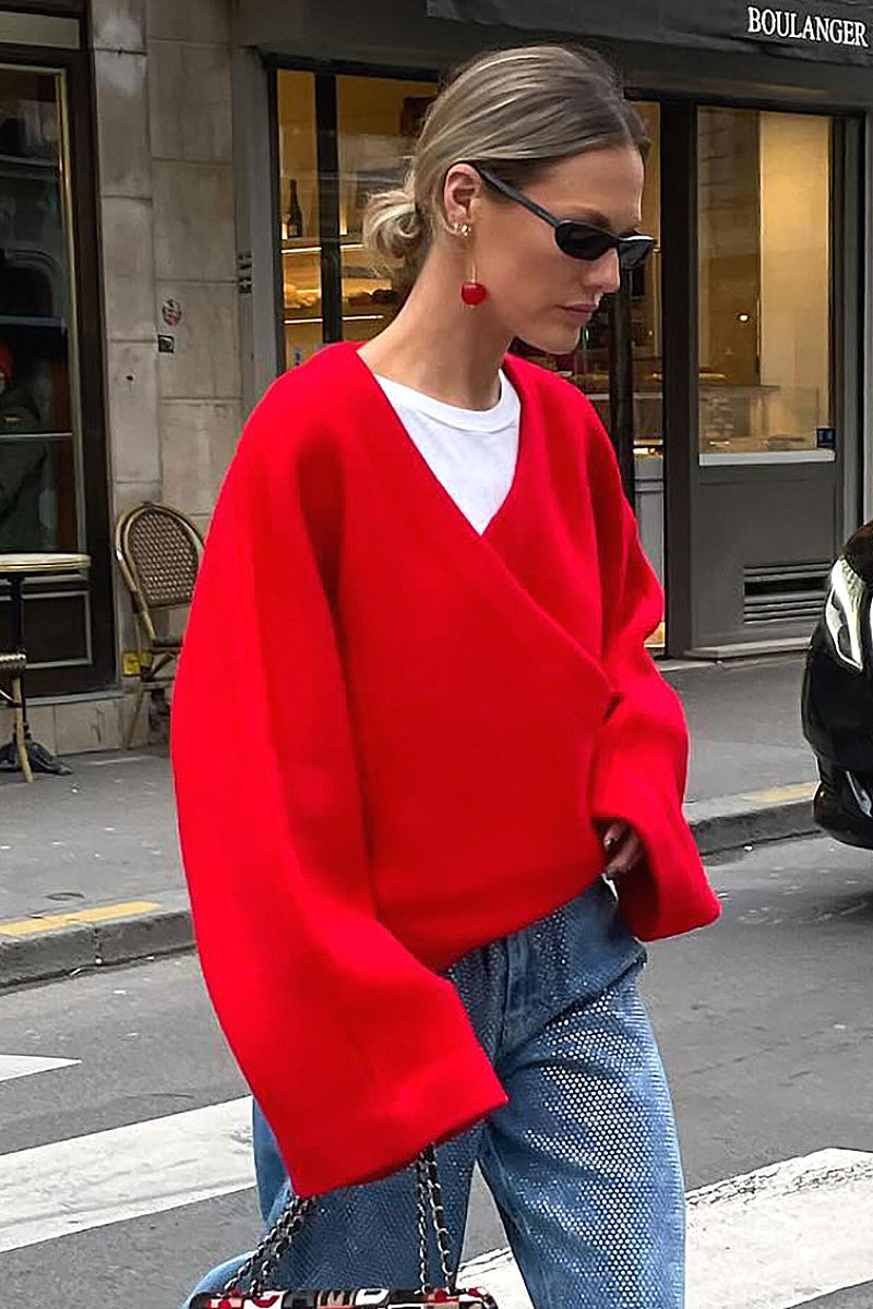 Thick Warm Cross V-Neck Long Sleeve Coat for Women