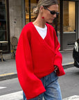 Thick Warm Cross V-Neck Long Sleeve Coat for Women