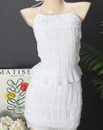 Sexy Hollow Ruffled Crop Top and Mini Skirt Set