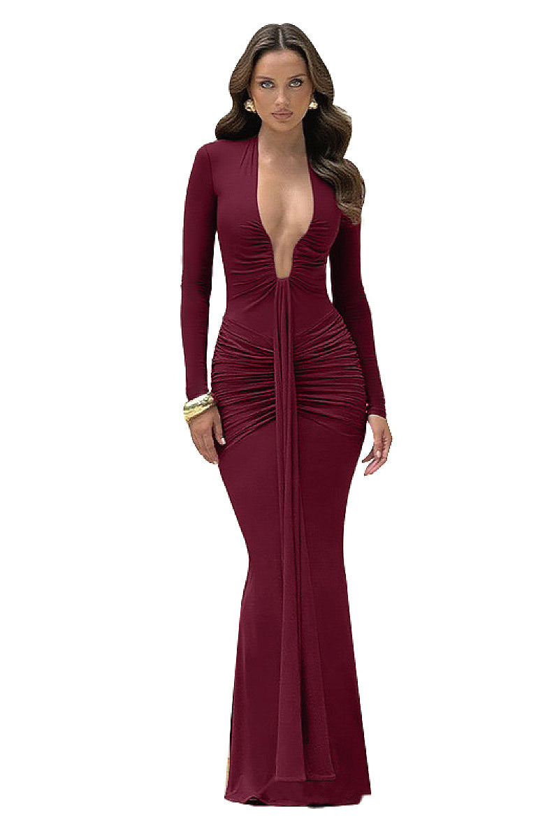 Elegant Long Sleeve U-Neck Dress for Women