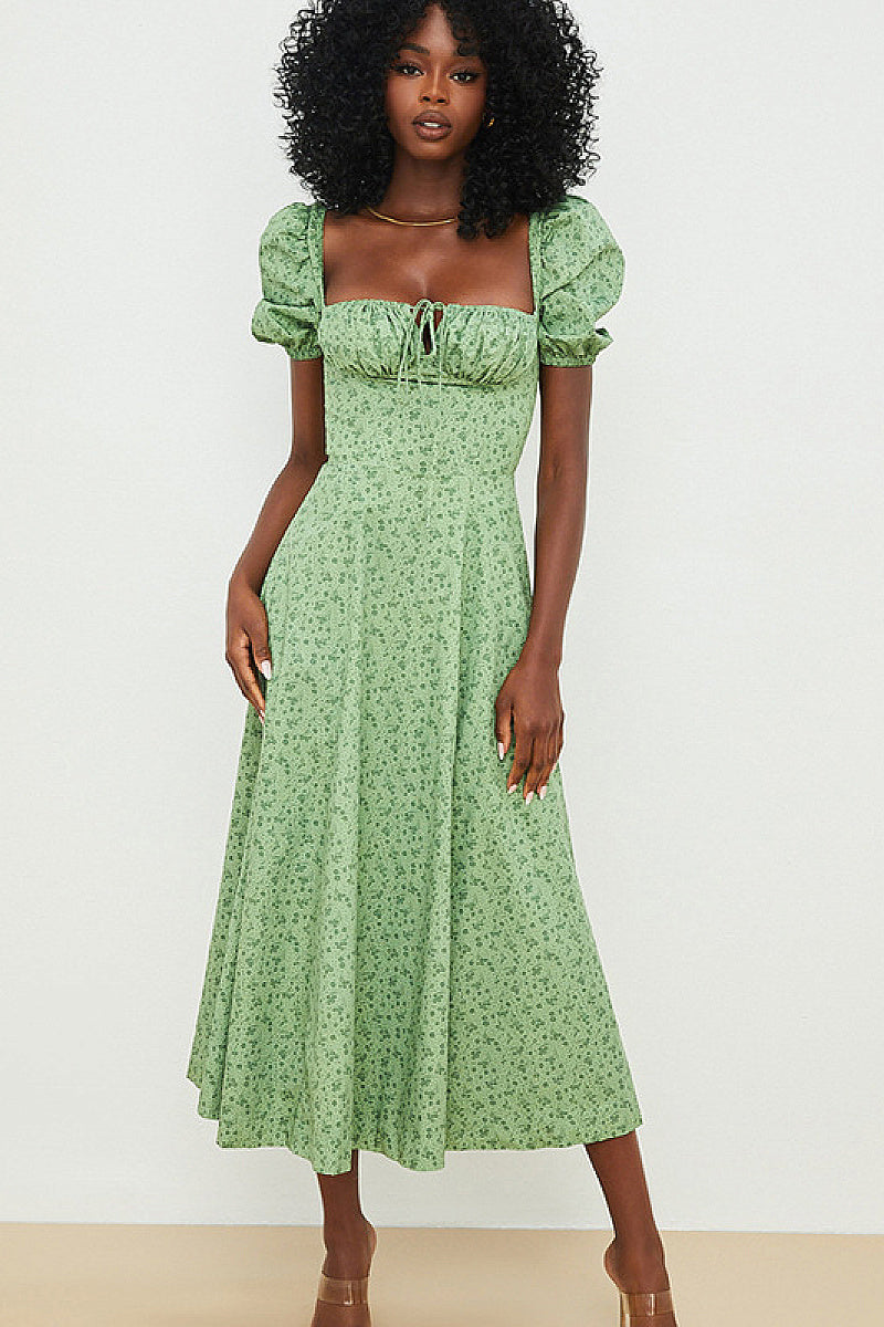 Summer Women's Floral Square Neck Puff Sleeve Dress