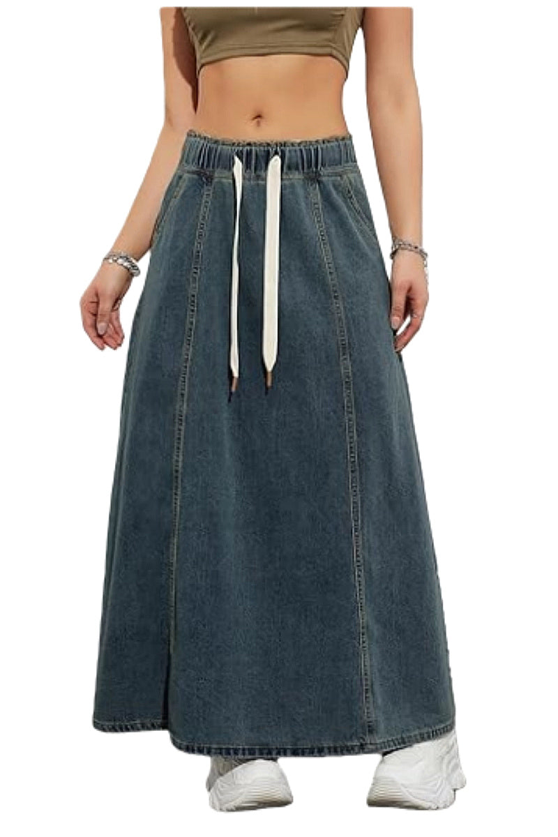 Casual Loose Fit Denim Maxi Skirt for Women