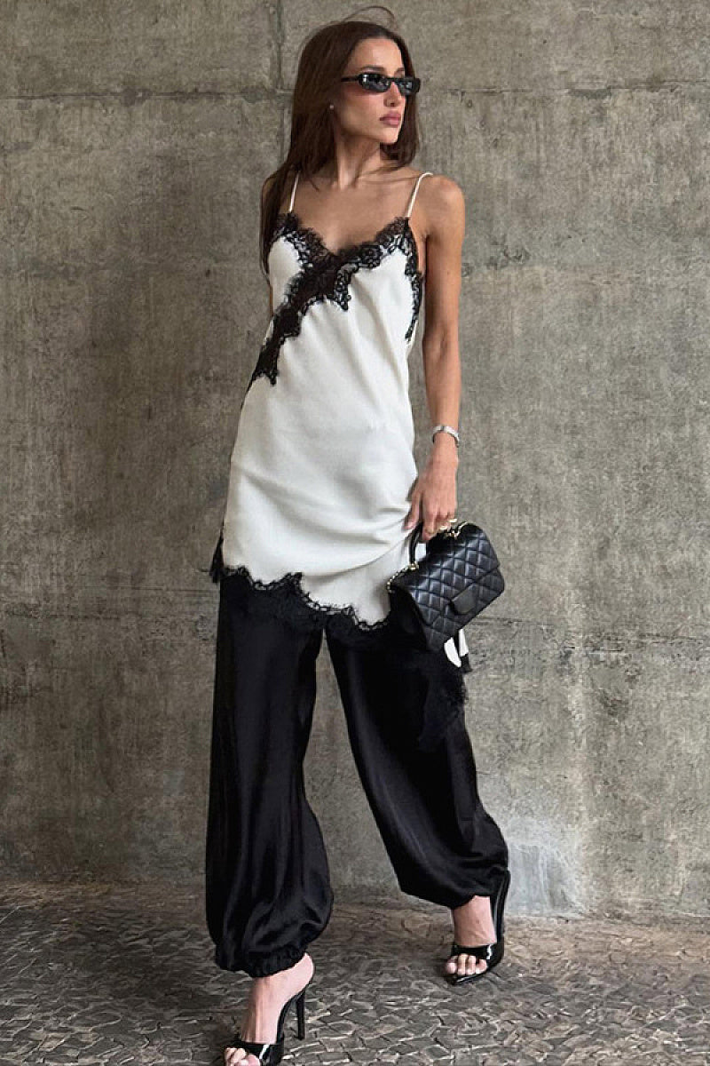Spring Color Block Lace Splicing Dress