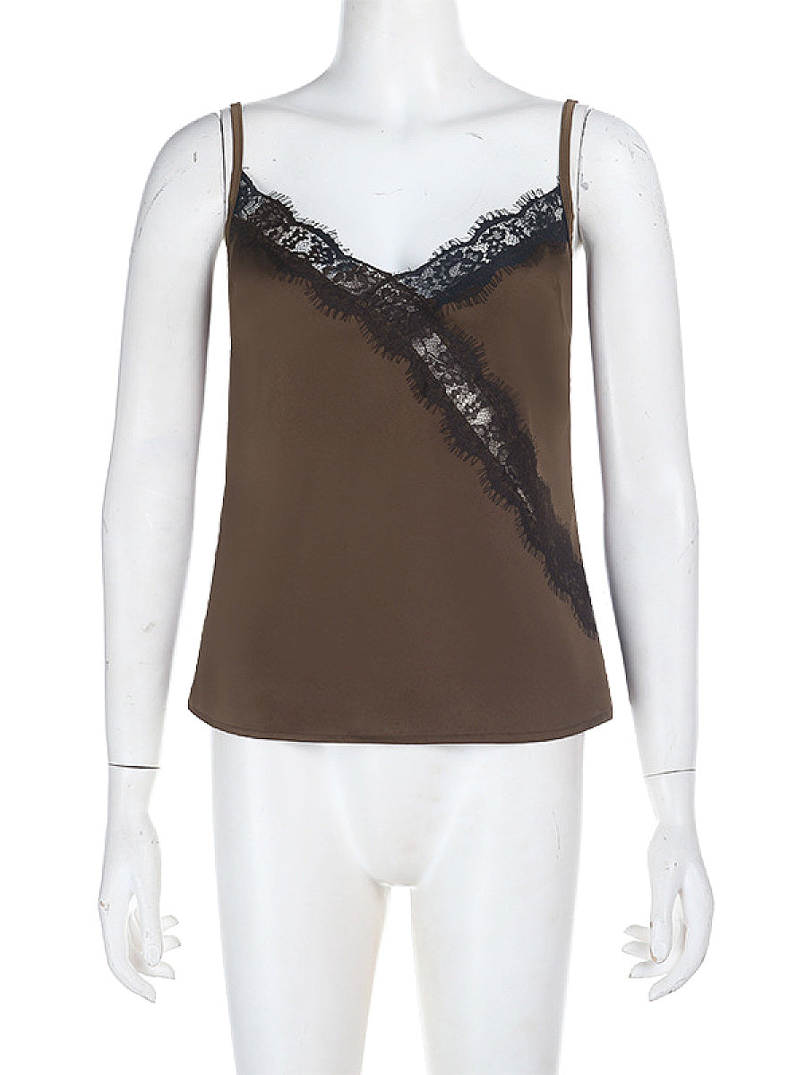 Sexy Lace Satin Camisole Top for Summer