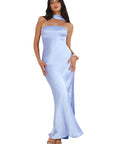 Elegant Strapless Satin Dress with Two-Way Design
