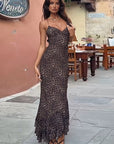 Summer Sexy Backless Leopard Print Ruffle Dress
