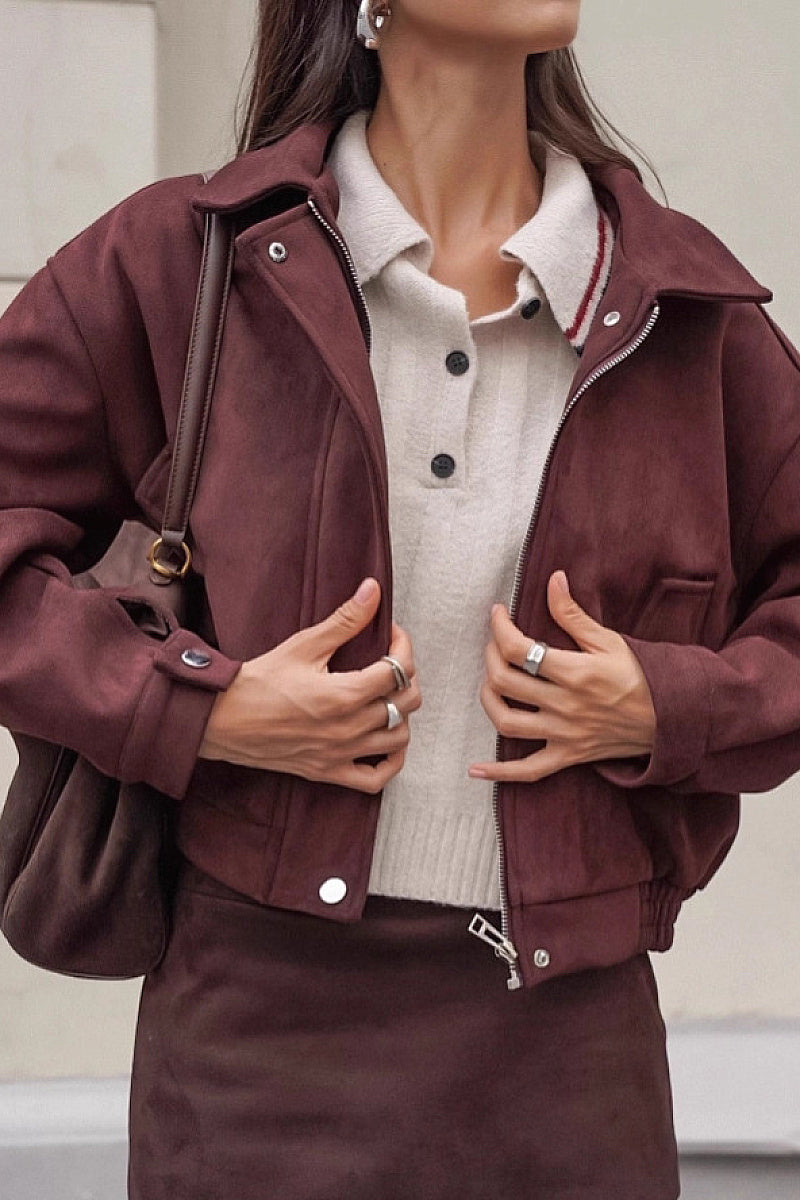 Retro Brown Suede Jacket for Women