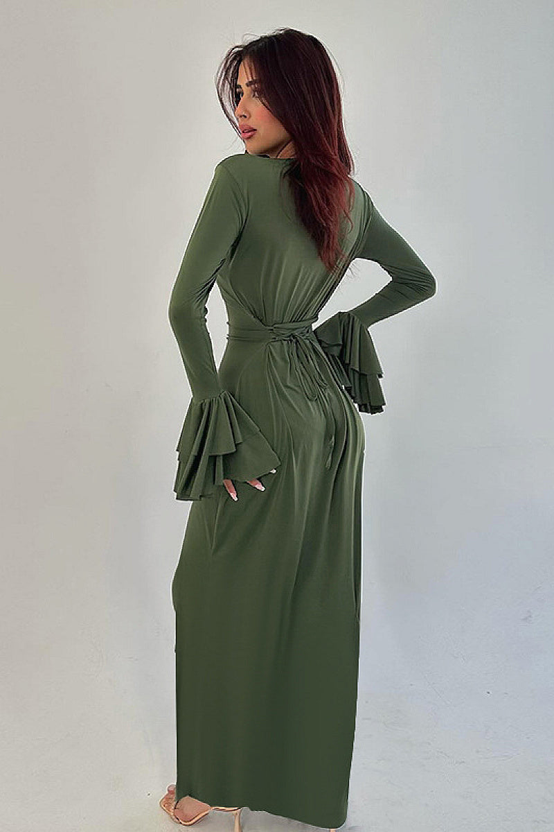 Elegant Black A-Line Dress with Long Sleeves