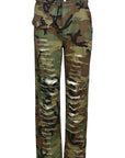 Camouflage Slim Fit Ripped Casual Pants
