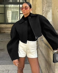 Stylish Lapel Zipper Woolen Jacket for Women