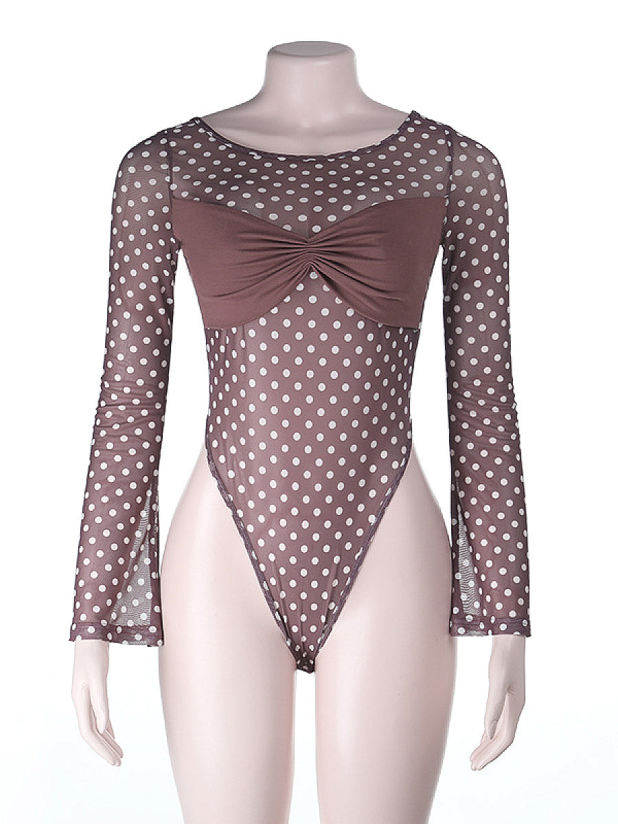 Elegant Sheer Polka Dot Jumpsuit for Beach Vacation
