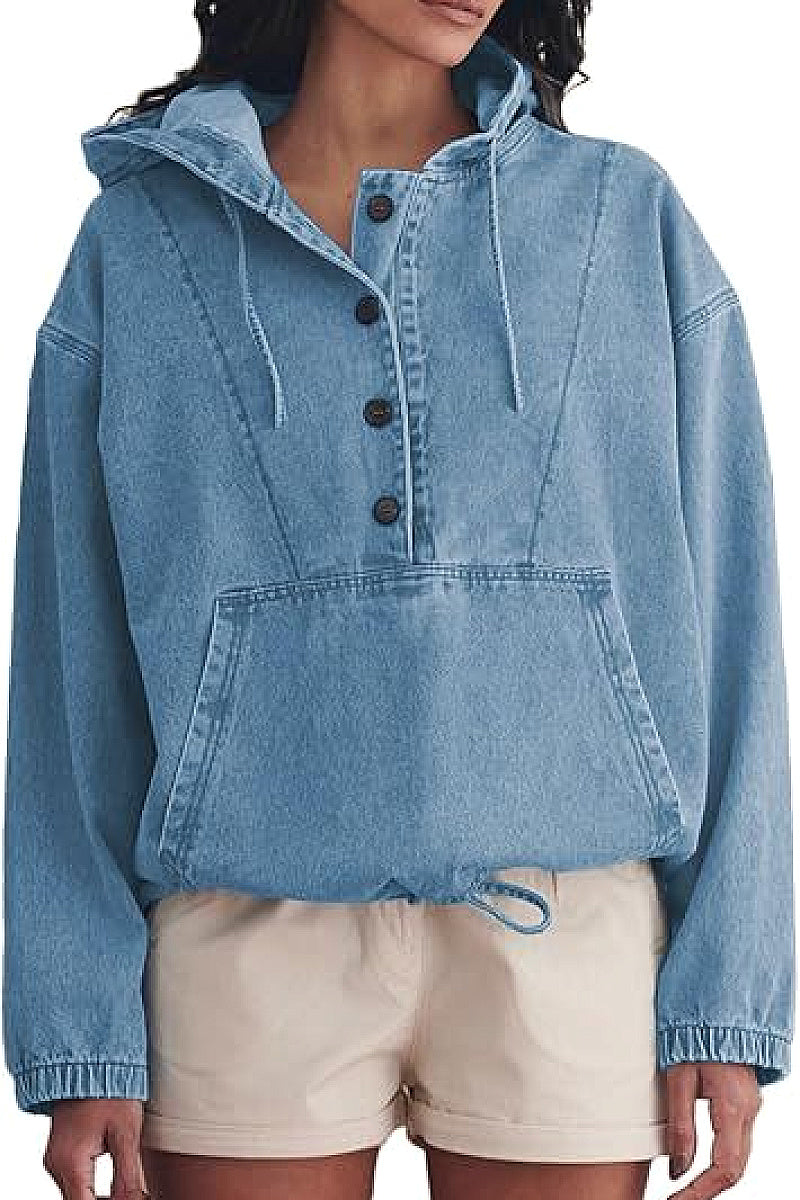 Fashionable Women's Denim Hoodie Jacket