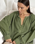 Minimalist Cotton Lantern Sleeve Casual Shirt