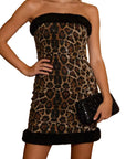 Chic Strapless Leopard Sequin Dress