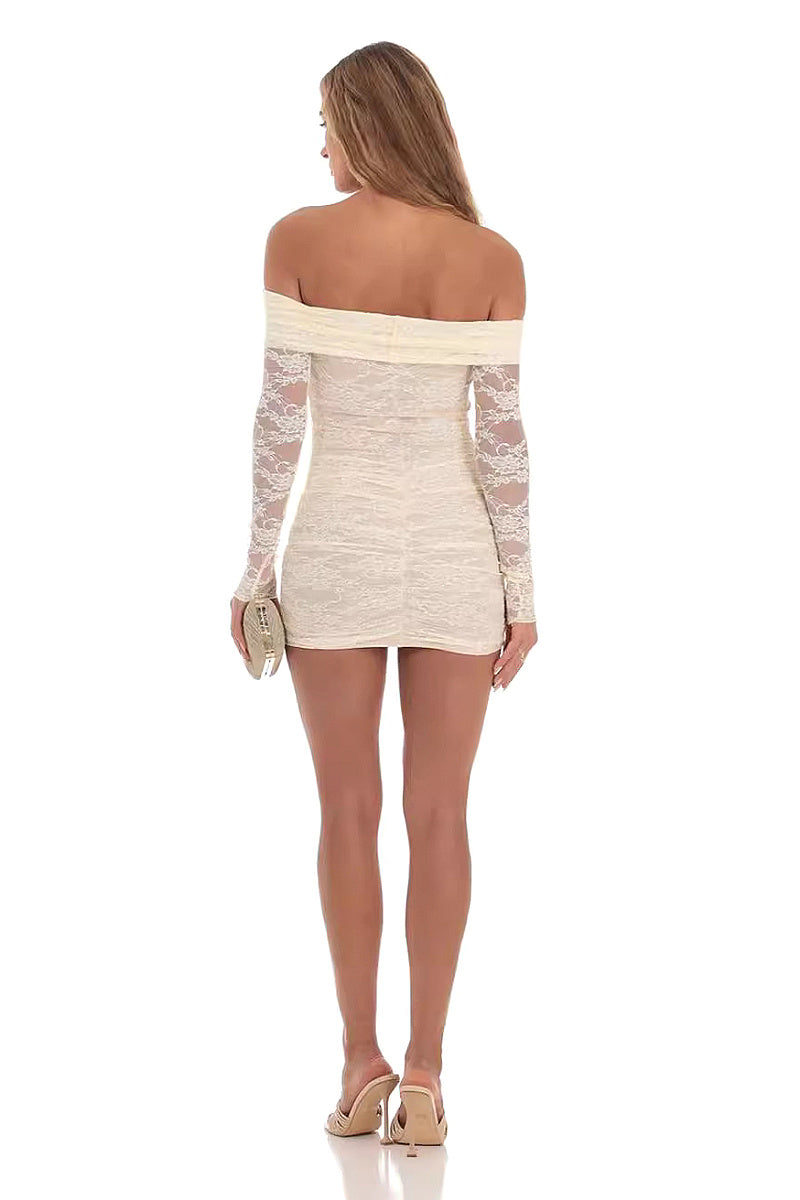 Sexy Ruched One Shoulder Lace Dress