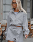 Fashionable Gray Sports Jacket and Shorts Set