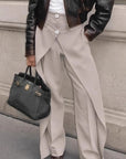 French Design High Waist Wide Leg Pants