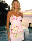 Spring Floral Print Strapless Bodycon Dress