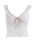 Summer Sexy Lace Tank Top with Color Block Trim