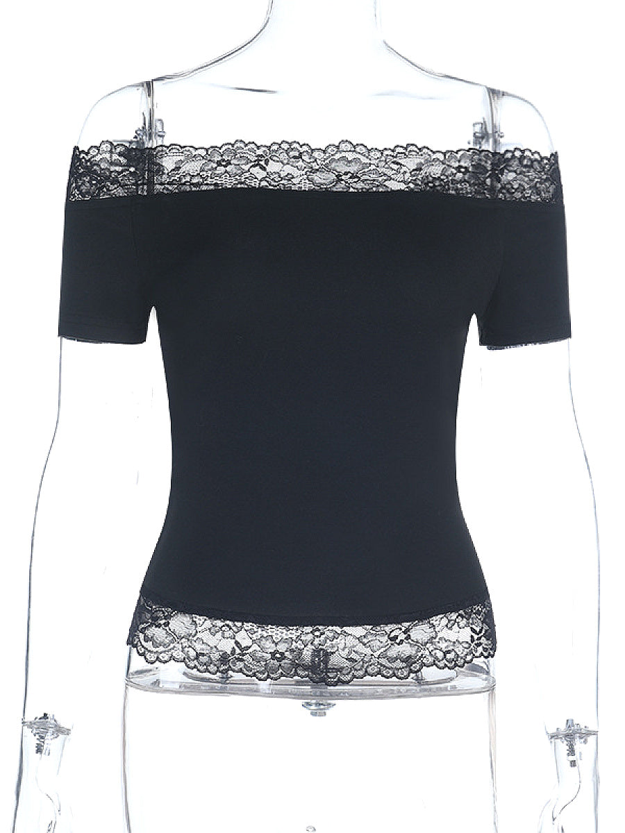 Lace Trim Off-Shoulder Slim Fit Top