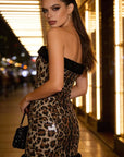 Chic Strapless Leopard Sequin Dress