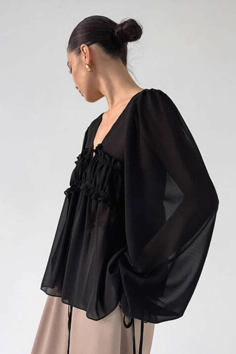 Chiffon Ruffle Tie Shirt for Women