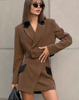 French Vintage Brown Woolen Suit Set for Women