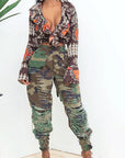Camouflage Slim Fit Ripped Casual Pants