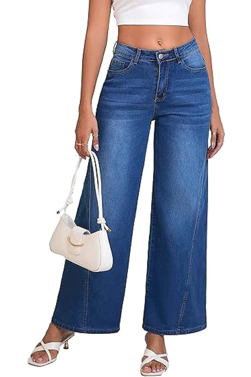 Fashionable Loose Stitching Wide Leg Jeans