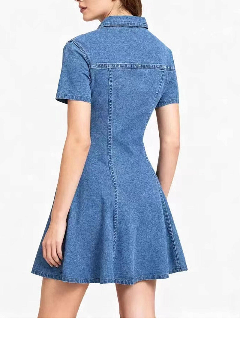 Casual Denim Dress with Button Closure