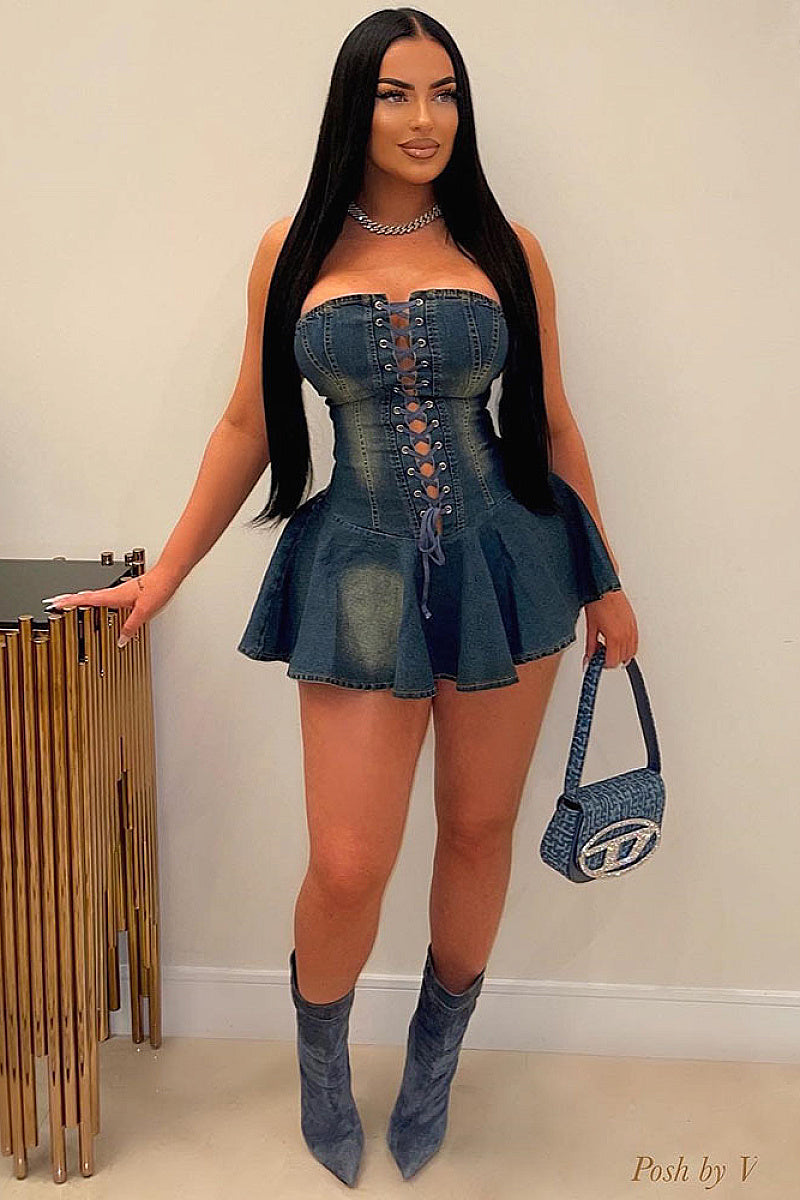 Stylish Denim Strapless Mini Dress for Women