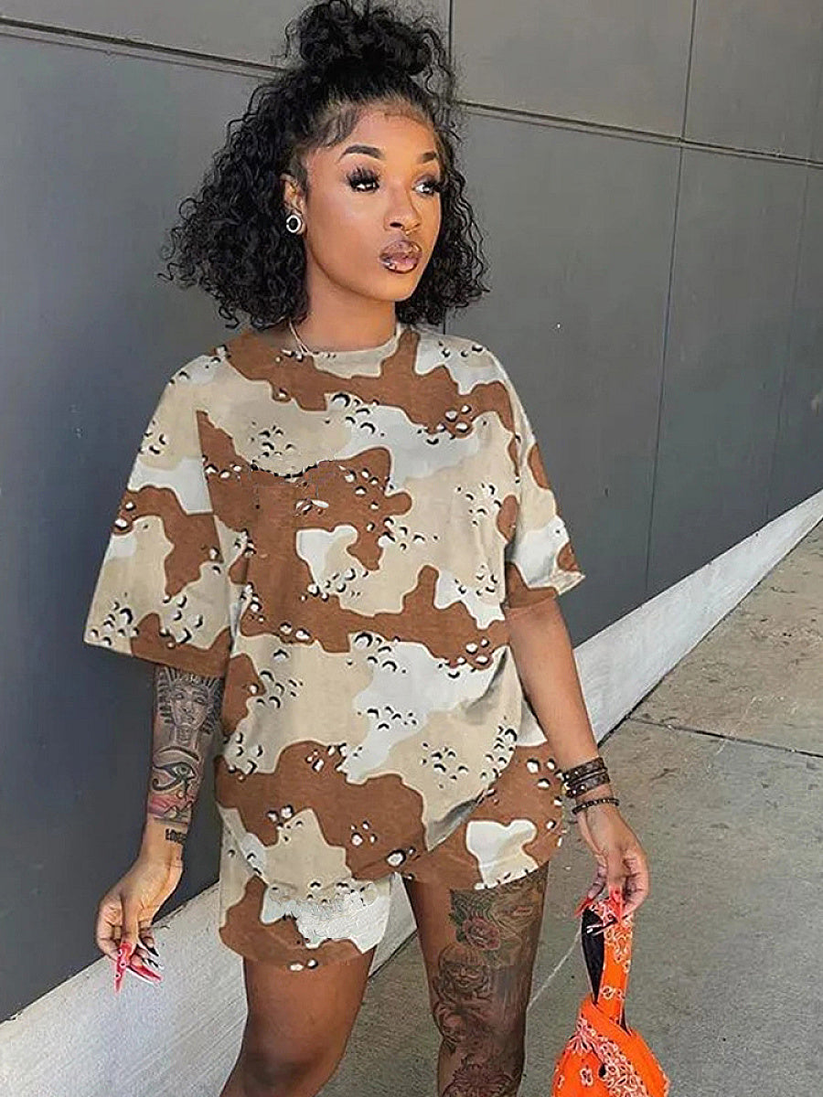 Casual Camouflage Two-Piece Set for Women