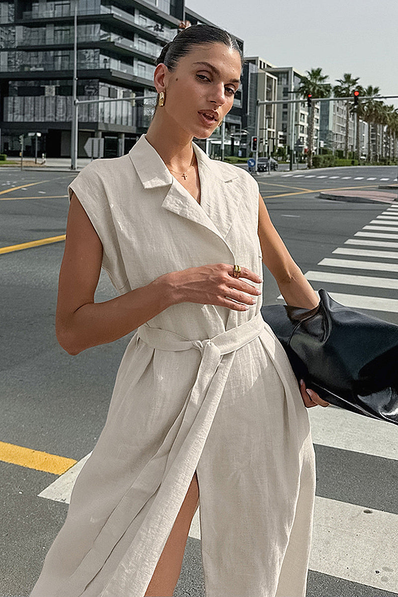 French Style Elegant Cotton Linen Dress
