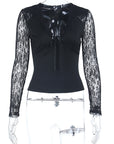 Lace Panel V-Neck Long Sleeve Top