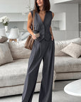 Gray Sleeveless Vest Set for Elegant Commuting