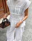 Elegant White Cotton Linen Two-Piece Set