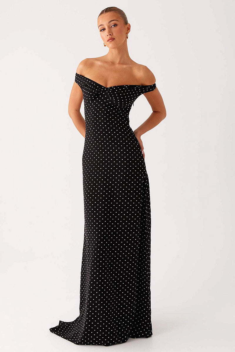 Elegant Polka Dot Strapless Maxi Dress