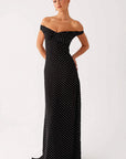 Elegant Polka Dot Strapless Maxi Dress