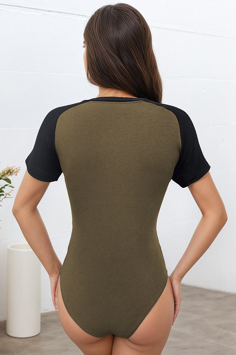 Summer Color Block Short Sleeve Bodysuit for Women