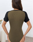Summer Color Block Short Sleeve Bodysuit for Women