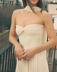 Chic Strapless Long Dress with Flowing Ribbons