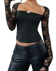 Trendy Lace Long Sleeve Crop Top for Women
