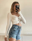 Stylish Lace-Up Long Sleeve Top for Women