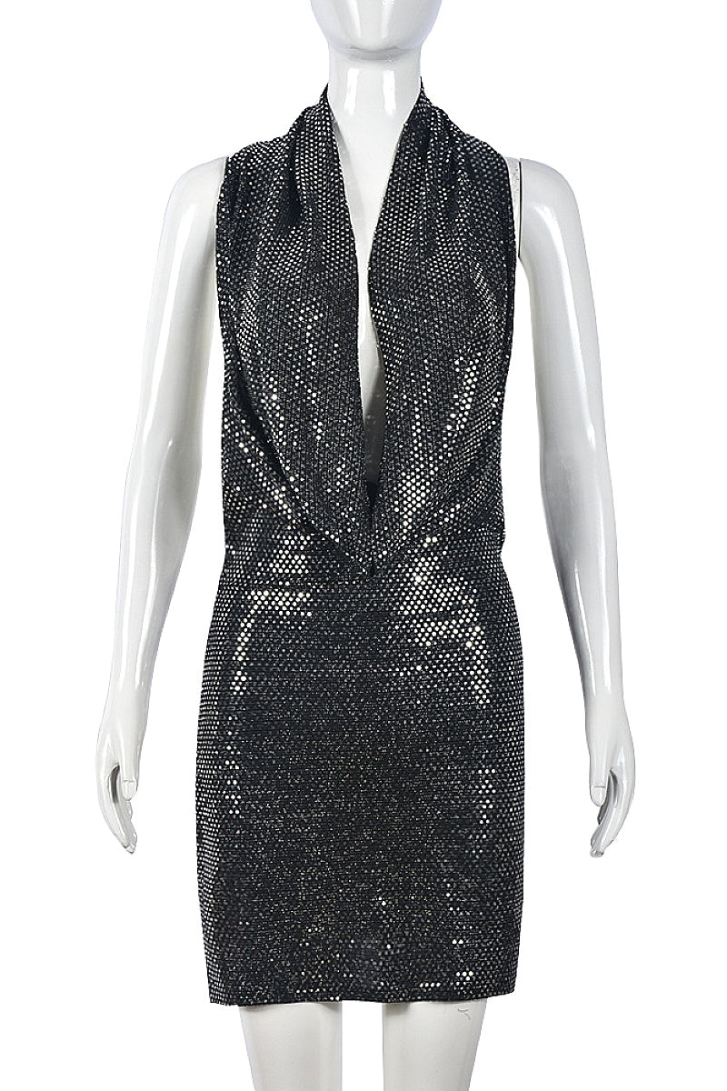 Stylish Sequin Hooded Backless Dress
