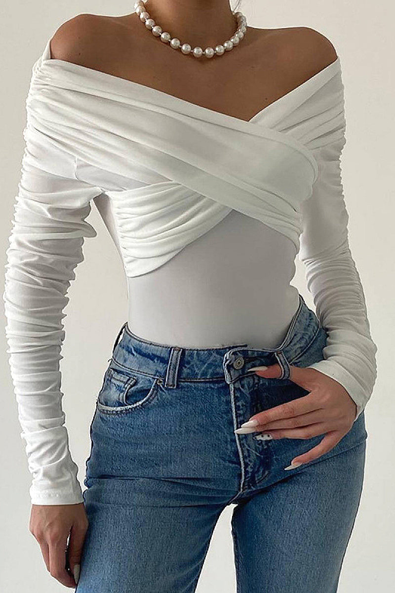 Spring Autumn Women's Off-Shoulder V-Neck Long Sleeve Dress