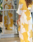 Floral Print V-Neck A-Line Maxi Dress