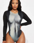 Stylish Long Sleeve Abstract Print Bodysuit